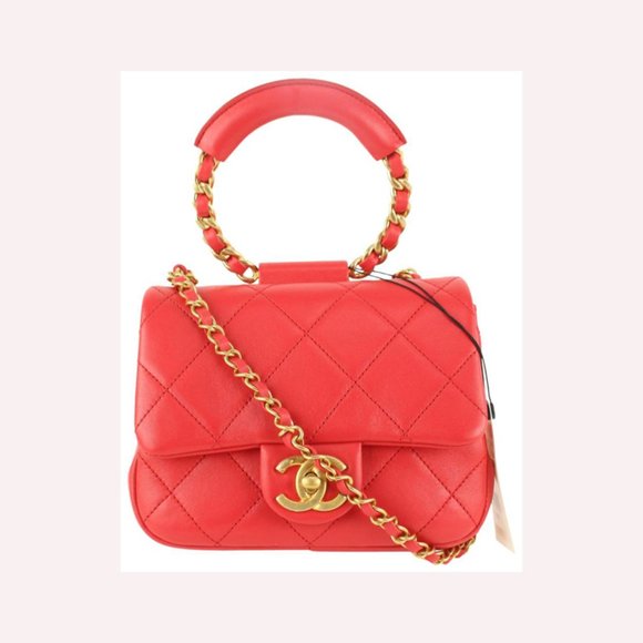 CHANEL Handbags - Chanel NEW Quilted Red Chain Bracelet Small Flap Top Handle Crossbody 114c48